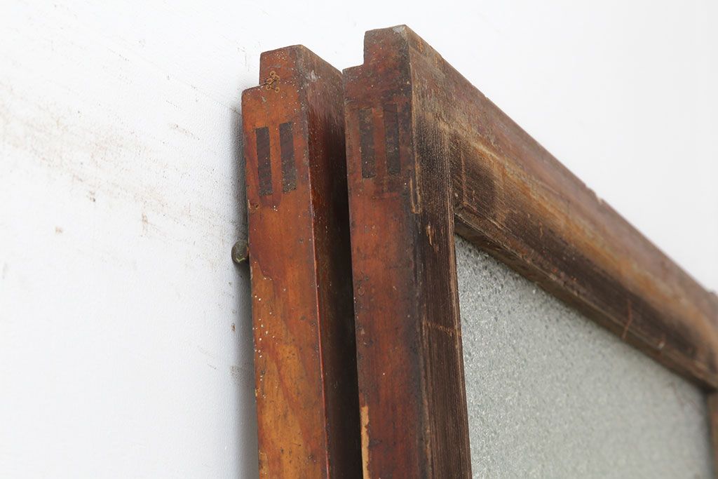アンティーク建具　昭和初期　細身サイズ　ダイヤガラスが趣漂わせる引き戸2枚セット(建具、ガラス戸)(R-036806)