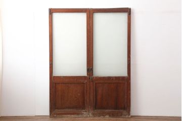 アンティーク建具　昭和初期　細身サイズ　ダイヤガラスが趣漂わせる引き戸2枚セット(建具、ガラス戸)(R-036806)