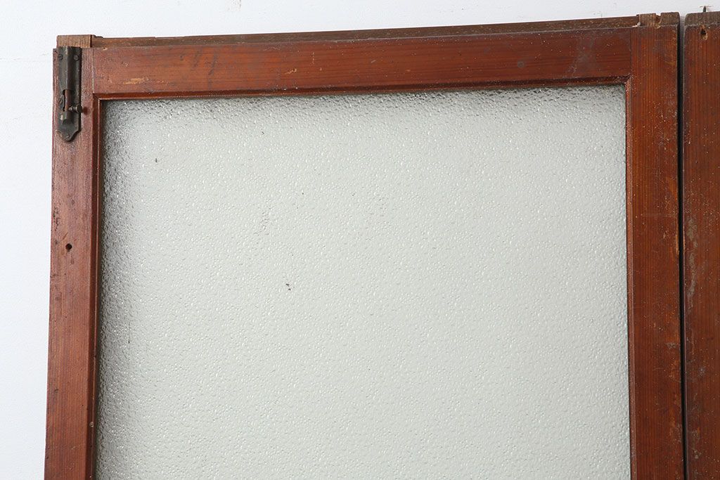 アンティーク建具　昭和初期　細身サイズ　ダイヤガラスが趣漂わせる引き戸2枚セット(建具、ガラス戸)(R-036806)