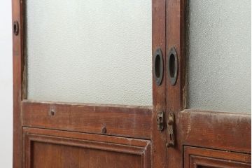 アンティーク建具　昭和初期　細身サイズ　ダイヤガラスが趣漂わせる引き戸2枚セット(建具、ガラス戸)(R-036806)