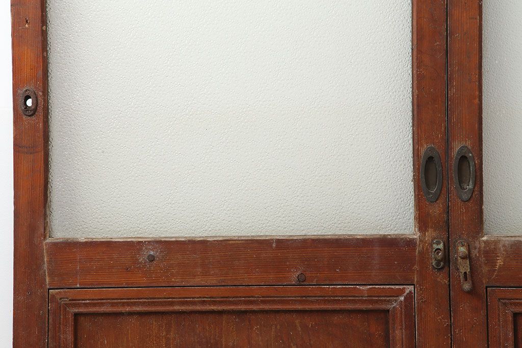 アンティーク建具　昭和初期　細身サイズ　ダイヤガラスが趣漂わせる引き戸2枚セット(建具、ガラス戸)(R-036806)