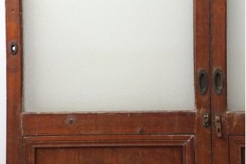 アンティーク建具　昭和初期　細身サイズ　ダイヤガラスが趣漂わせる引き戸2枚セット(建具、ガラス戸)(R-036806)