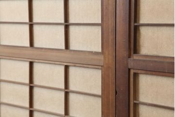 アンティーク建具　裏障子付き　腰板ケヤキ材　上品な和の空間づくりにおすすめな格子戸2枚セット(建具、引き戸)(R-036811)