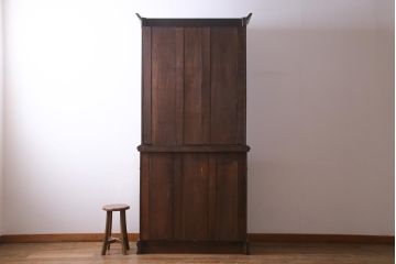 アンティーク家具　ステンドグラスが上品なイギリスアンティークのオーク材製ブックケース(カップボード、収納棚、キャビネット)(R-036817)