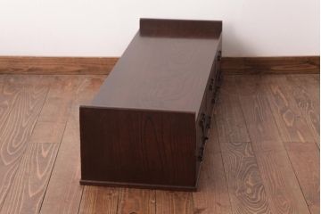アンティーク家具　明治期　三方ケヤキ材　激レア!趣溢れる引き出し付き置き床(置床、ローボード)(R-036821)