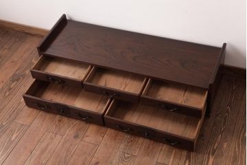 アンティーク家具　明治期　三方ケヤキ材　激レア!趣溢れる引き出し付き置き床(置床、ローボード)(R-036821)