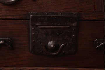 アンティーク家具　明治期　三方ケヤキ材　激レア!趣溢れる引き出し付き置き床(置床、ローボード)(R-036821)