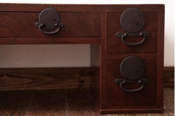 アンティーク家具　総ケヤキ材　天板一枚板　和の風情あふれる上質な両袖文机(両袖机、帳場机)