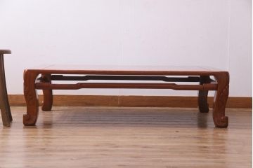 中古　民芸家具　花梨材　格式の高い空間の演出する国産の座卓(ローテーブル、カリン材)(R-036823)