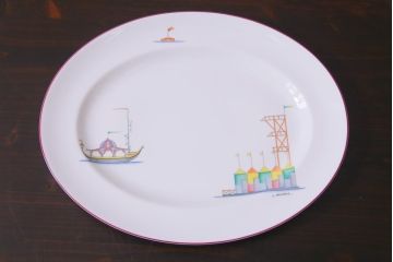 イタリア　Richard Ginori(リチャードジノリ)　船のマーク　オーバルプレート(大皿、洋食器)(R-036830)