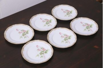 中古　ノリタケ(Noritake)　GALA CONTESSA(ガラコンテッサ)　深山半鐘蔓　ケーキプレート6枚セット(ケーキ皿、洋食器)(R-036833)