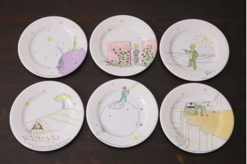 フランス　Gien(ジアン)　Le Petit Perince　星の王子さま　プレート6枚セット・箱付き(皿、洋食器)(R-036834)