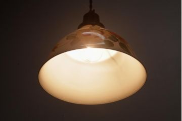 アンティーク家具　オールドノリタケ・則武(日陶)　ローズ(薔薇)　鮮やかな絵柄が目を引く電笠(天井照明、シェード)(R-036835)