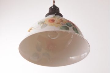 アンティーク家具　オールドノリタケ・則武(日陶)　ローズ(薔薇)　鮮やかな絵柄が目を引く電笠(天井照明、シェード)(R-036835)