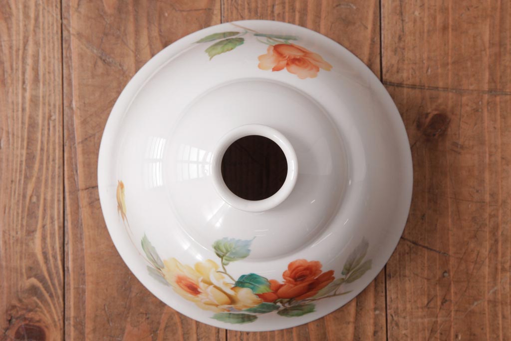 アンティーク家具　オールドノリタケ・則武(日陶)　ローズ(薔薇)　鮮やかな絵柄が目を引く電笠(天井照明、シェード)(R-036835)