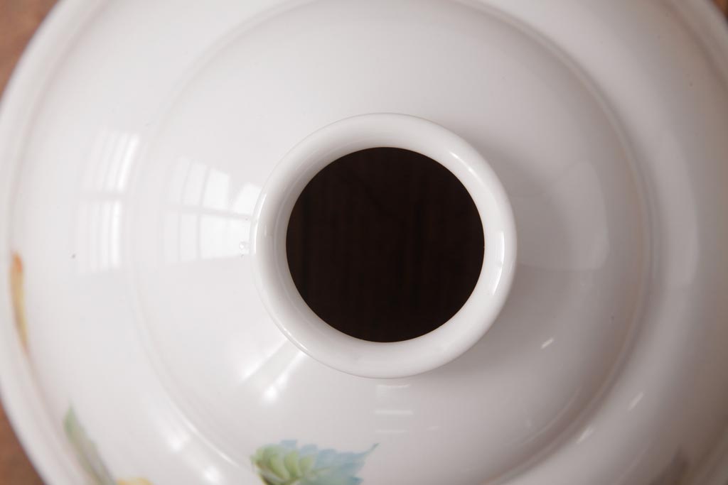 アンティーク家具　オールドノリタケ・則武(日陶)　ローズ(薔薇)　鮮やかな絵柄が目を引く電笠(天井照明、シェード)(R-036835)