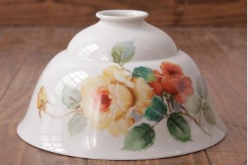 アンティーク家具　オールドノリタケ・則武(日陶)　ローズ(薔薇)　鮮やかな絵柄が目を引く電笠(天井照明、シェード)(R-036835)