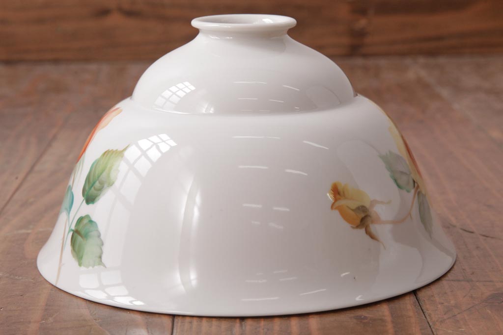 アンティーク家具　オールドノリタケ・則武(日陶)　ローズ(薔薇)　鮮やかな絵柄が目を引く電笠(天井照明、シェード)(R-036835)