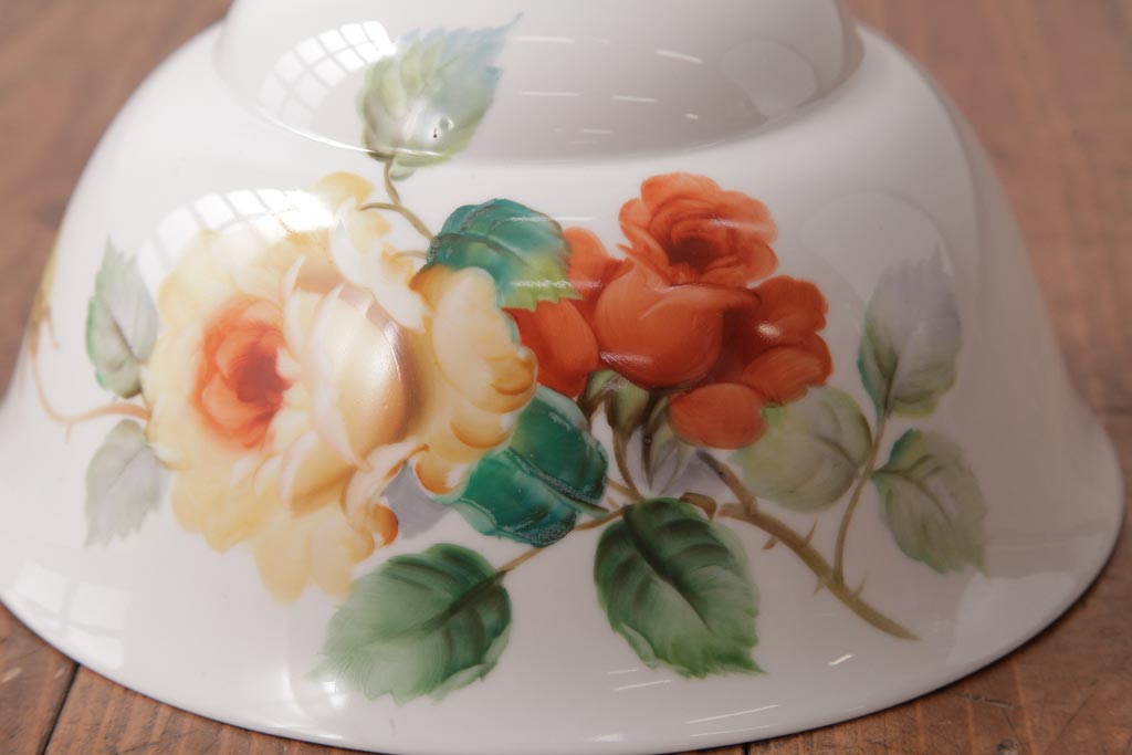 アンティーク家具　オールドノリタケ・則武(日陶)　ローズ(薔薇)　鮮やかな絵柄が目を引く電笠(天井照明、シェード)(R-036835)