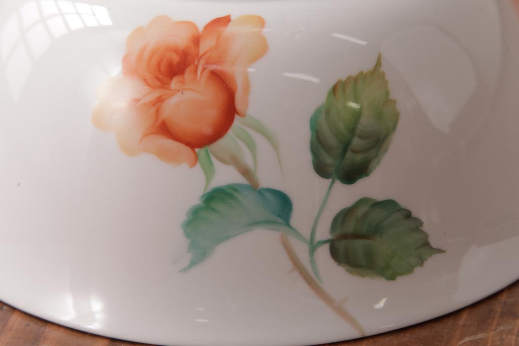 アンティーク家具　オールドノリタケ・則武(日陶)　ローズ(薔薇)　鮮やかな絵柄が目を引く電笠(天井照明、シェード)(R-036835)