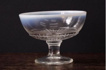 レトロ雑貨　昭和レトロ　コレクションにもぴったりなプレスガラスの乳白暈し氷コップ3個セット(プレスガラス)(R-036838)