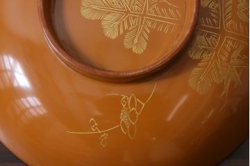 大正昭和初期　沈金蒔絵　松竹梅　茶色吸物椀10客セット・箱付き(漆器、木製椀)(R-036844)