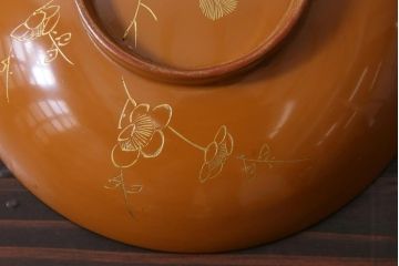 大正昭和初期　沈金蒔絵　松竹梅　茶色吸物椀10客セット・箱付き(漆器、木製椀)(R-036844)