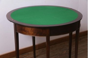 アンティーク家具　英国イギリスアンティーク　マホガニー材　ラウンド型のカードテーブル(コンソールテーブル、エクステンションテーブル)(R-036853)