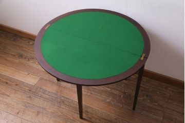 アンティーク家具　英国イギリスアンティーク　マホガニー材　ラウンド型のカードテーブル(コンソールテーブル、エクステンションテーブル)(R-036853)