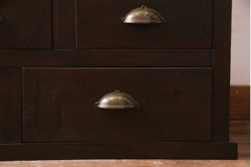 アンティーク家具　和製アンティーク　前面ケヤキ材　結霜ガラス入りのレトロな戸棚(サイドボード、キャビネット、収納棚)