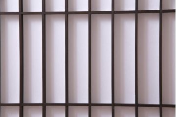 アンティーク建具　ダイヤガラスと障子を組み合わせたレトロな格子戸2枚セット(窓、建具)(R-036863)
