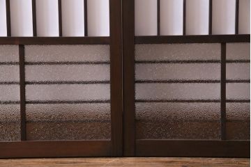 アンティーク建具　ダイヤガラスと障子を組み合わせたレトロな格子戸2枚セット(窓、建具)(R-036863)