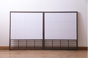 アンティーク建具　ダイヤガラスと障子を組み合わせたレトロな格子戸2枚セット(窓、建具)(R-036863)