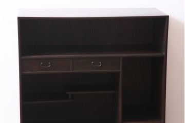 アンティーク家具　指物家具　上手物!　縞黒檀材・栓材・桐材　上質な作りの茶箪笥(和タンス、違い棚、桐箪笥、桐たんす)(R-036865)