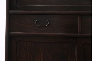 アンティーク家具　指物家具　上手物!　縞黒檀材・栓材・桐材　上質な作りの茶箪笥(和タンス、違い棚、桐箪笥、桐たんす)(R-036865)