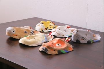 昭和期　藤原孚石作　厄除　嵯峨面　歳頭招福面　6個セット・紙箱付き(干支)(R-036868)