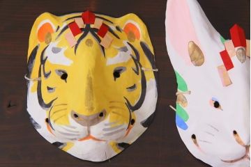 昭和期　藤原孚石作　厄除　嵯峨面　歳頭招福面　6個セット・紙箱付き(干支)(R-036868)