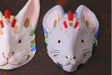 昭和期　藤原孚石作　厄除　嵯峨面　歳頭招福面　6個セット・紙箱付き(干支)(R-036868)