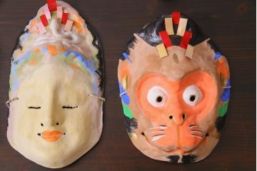 昭和期　藤原孚石作　厄除　嵯峨面　歳頭招福面　6個セット・紙箱付き(干支)(R-036868)