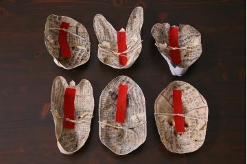 昭和期　藤原孚石作　厄除　嵯峨面　歳頭招福面　6個セット・紙箱付き(干支)(R-036868)