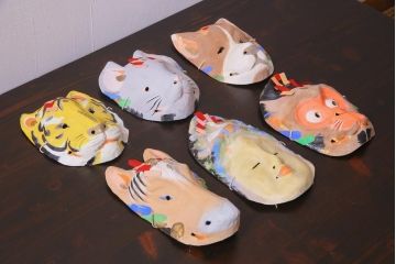 昭和期　藤原孚石作　厄除　嵯峨面　歳頭招福面　6個セット・紙箱付き(干支)(R-036869)