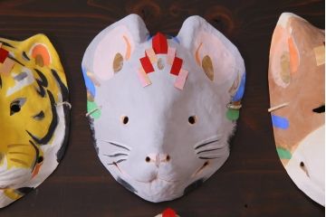 昭和期　藤原孚石作　厄除　嵯峨面　歳頭招福面　6個セット・紙箱付き(干支)(R-036869)