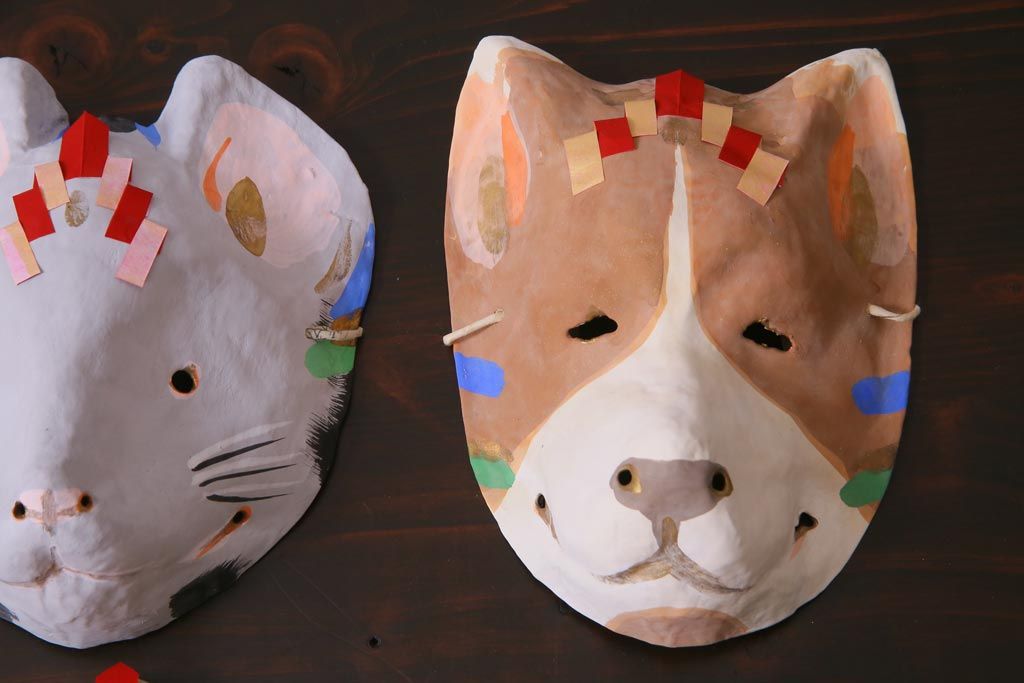 昭和期　藤原孚石作　厄除　嵯峨面　歳頭招福面　6個セット・紙箱付き(干支)(R-036869)