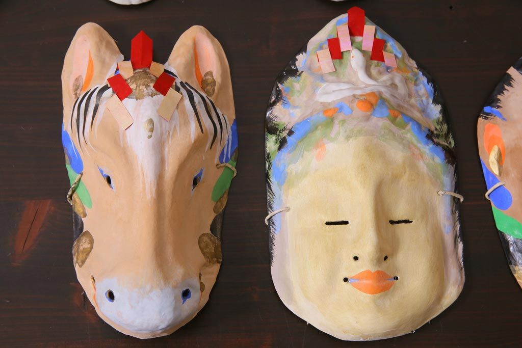 昭和期　藤原孚石作　厄除　嵯峨面　歳頭招福面　6個セット・紙箱付き(干支)(R-036869)