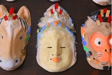 昭和期　藤原孚石作　厄除　嵯峨面　歳頭招福面　6個セット・紙箱付き(干支)(R-036869)