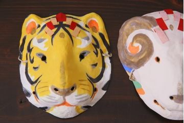 昭和期　藤原孚石作　厄除　嵯峨面　歳頭招福面　6個セット・紙箱付き(干支)(R-036870)