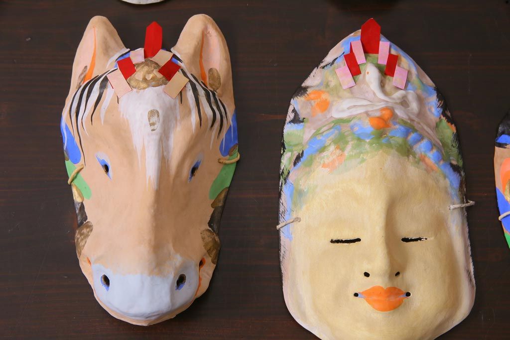 昭和期　藤原孚石作　厄除　嵯峨面　歳頭招福面　6個セット・紙箱付き(干支)(R-036870)