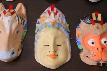 昭和期　藤原孚石作　厄除　嵯峨面　歳頭招福面　6個セット・紙箱付き(干支)(R-036870)