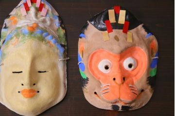 昭和期　藤原孚石作　厄除　嵯峨面　歳頭招福面　6個セット・紙箱付き(干支)(R-036870)