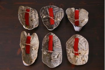 昭和期　藤原孚石作　厄除　嵯峨面　歳頭招福面　6個セット・紙箱付き(干支)(R-036870)